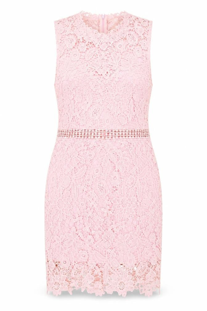 EillyBazar Women's Pink Lace Sleeveless Bodycon Short Dress L