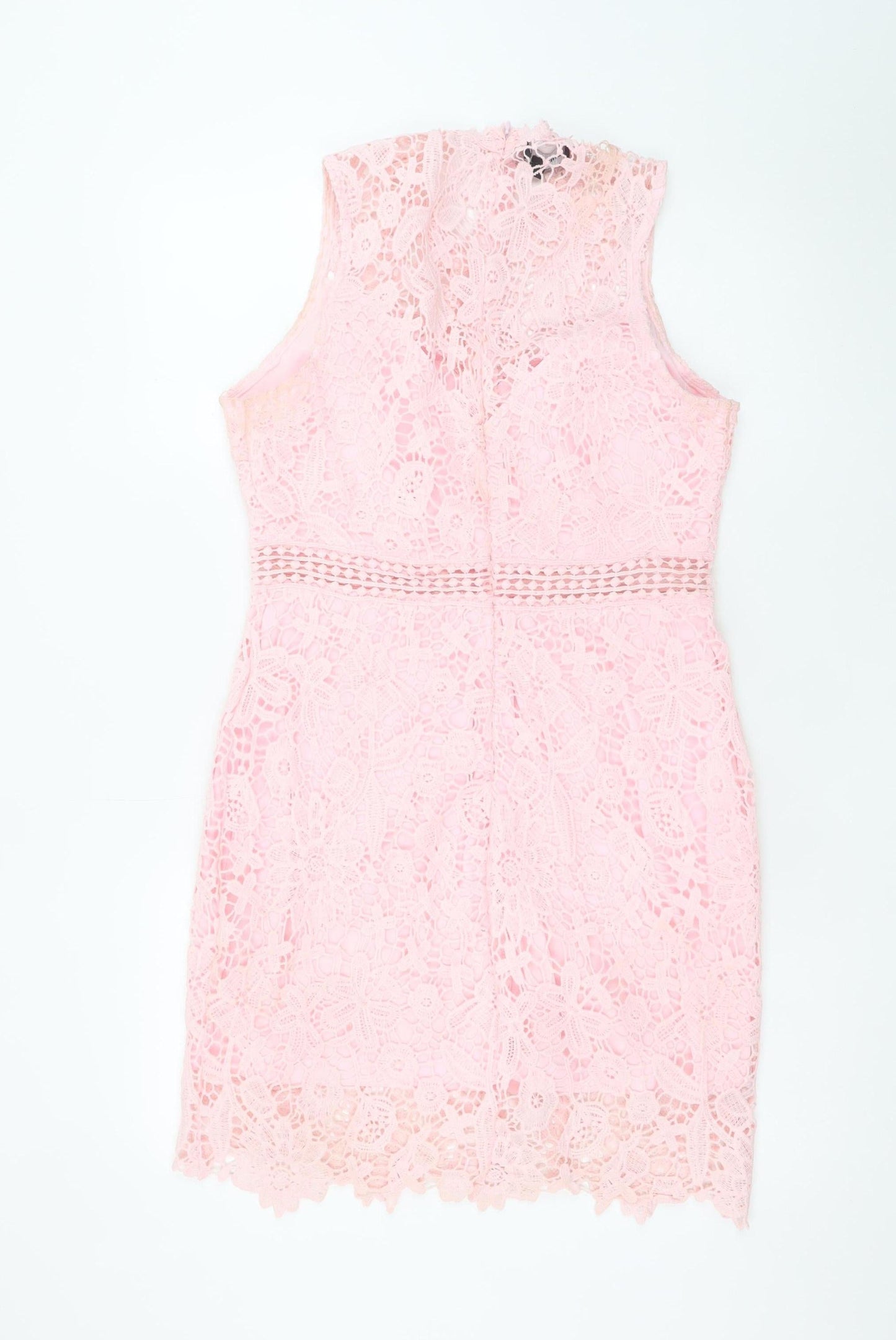 EillyBazar Women's Pink Lace Sleeveless Bodycon Short Dress L