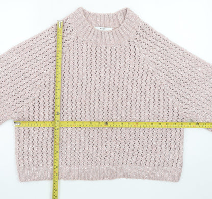 Next Women Pink Open-Knit 3/4 Sleeve Pullover Jumper Size 12