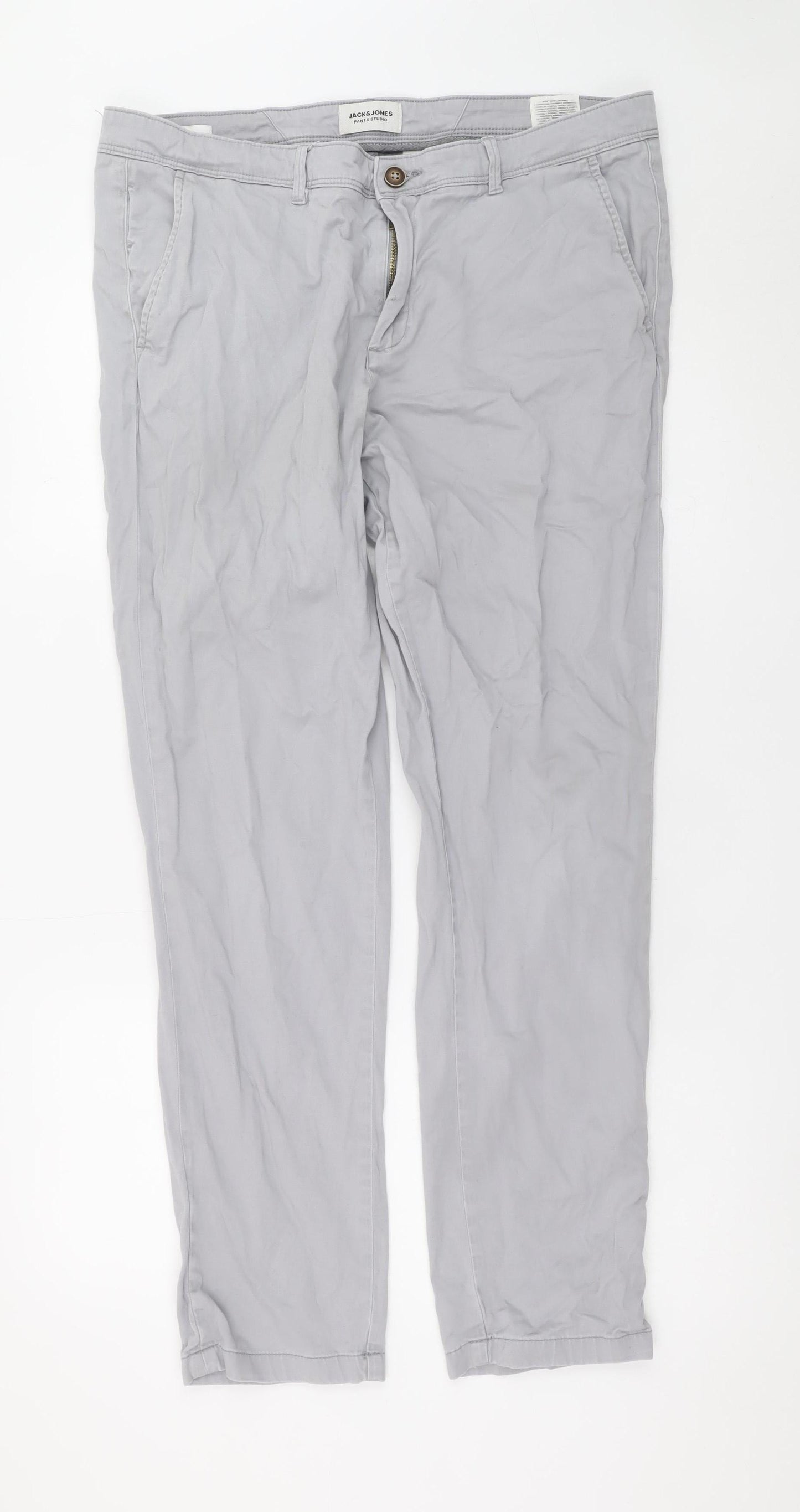Jack & Jones Men’s Grey Straight Fit Jeans 36W 32L Cotton Blend
