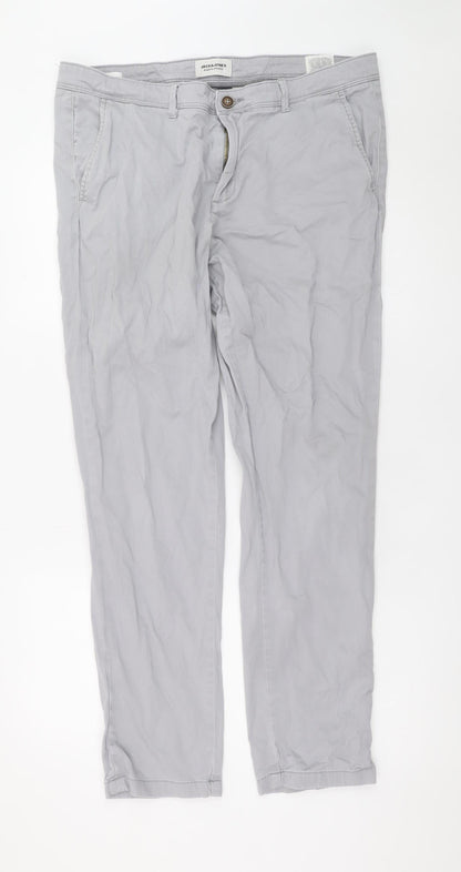 Jack & Jones Men’s Grey Straight Fit Jeans 36W 32L Cotton Blend