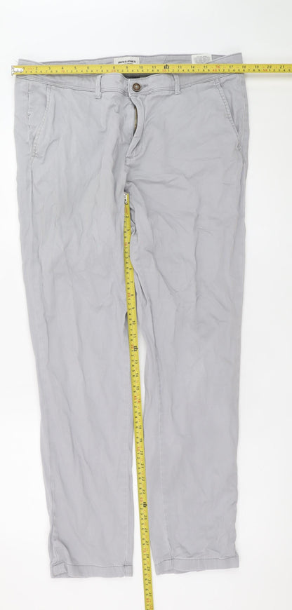 Jack & Jones Men’s Grey Straight Fit Jeans 36W 32L Cotton Blend