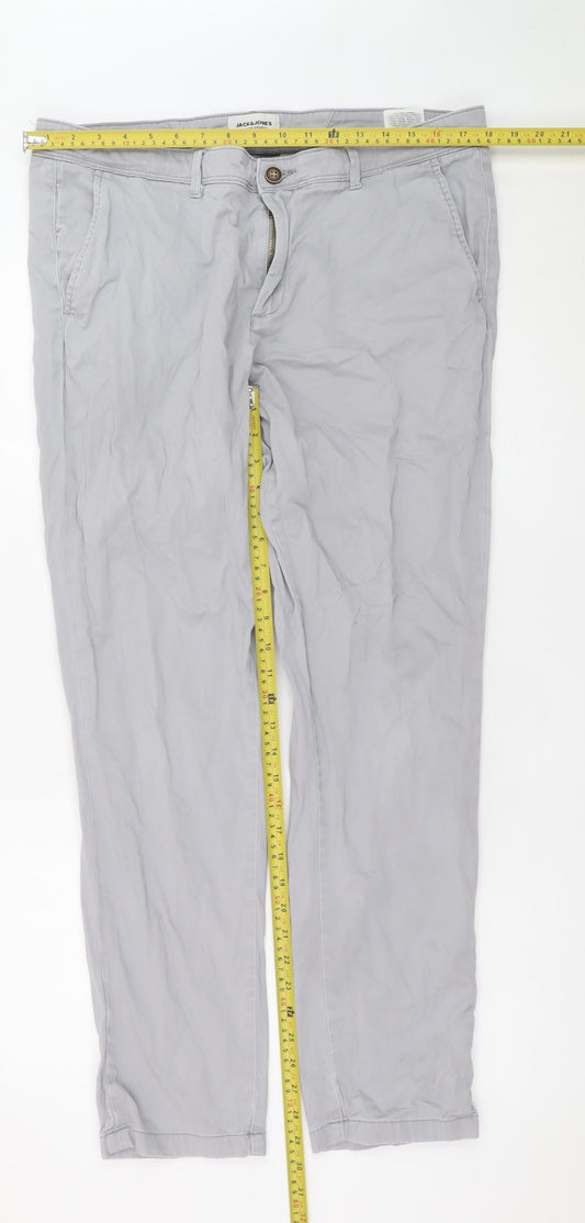Jack & Jones Men’s Grey Straight Fit Jeans 36W 32L Cotton Blend