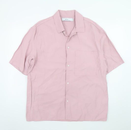 Bershka Men's Pink Short Sleeve Button-Up Shirt L Regular Fit