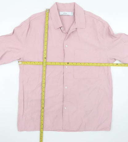 Bershka Men's Pink Short Sleeve Button-Up Shirt L Regular Fit