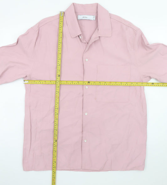 Bershka Men's Pink Short Sleeve Button-Up Shirt L Regular Fit