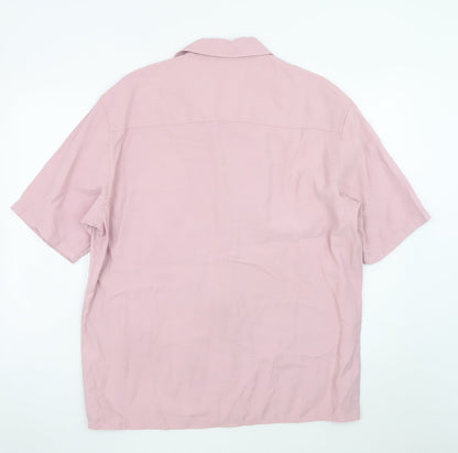 Bershka Men's Pink Short Sleeve Button-Up Shirt L Regular Fit