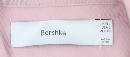Bershka Men's Pink Short Sleeve Button-Up Shirt L Regular Fit