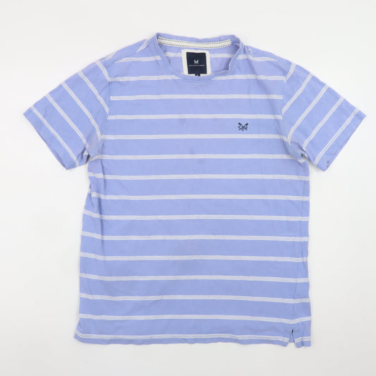Crew Clothing Company Men's Blue Striped Cotton T-Shirt L Regular Fit