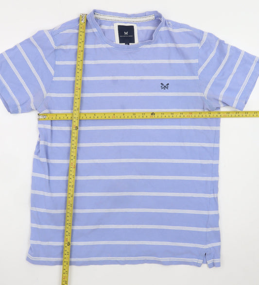 Crew Clothing Company Men's Blue Striped Cotton T-Shirt L Regular Fit