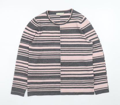 Micha M Women's Grey Pink Striped Long Sleeve Jumper Size M