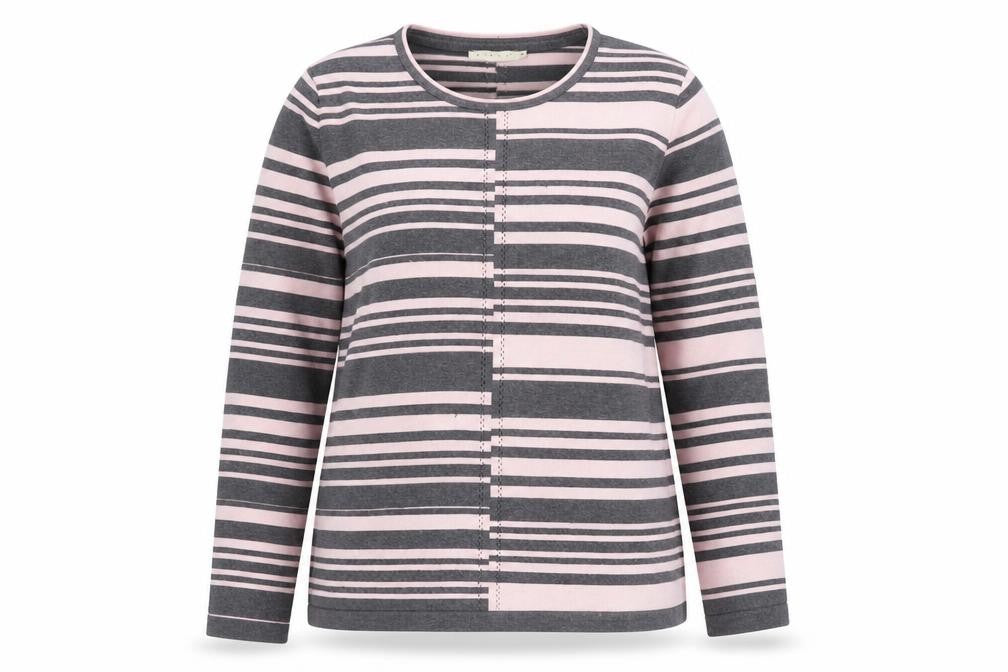 Micha M Women's Grey Pink Striped Long Sleeve Jumper Size M