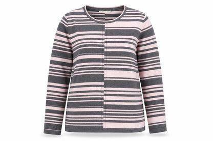 Micha M Women's Grey Pink Striped Long Sleeve Jumper Size M