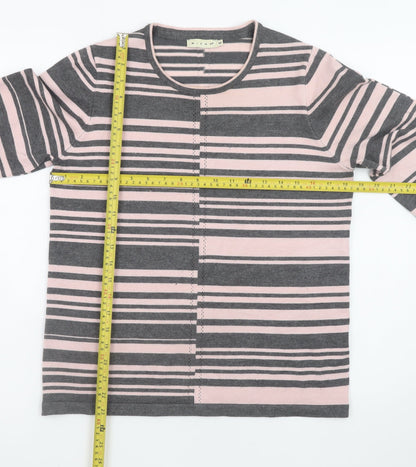 Micha M Women's Grey Pink Striped Long Sleeve Jumper Size M