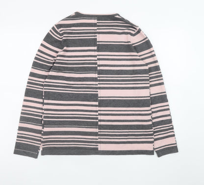 Micha M Women's Grey Pink Striped Long Sleeve Jumper Size M