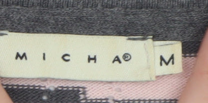 Micha M Women's Grey Pink Striped Long Sleeve Jumper Size M