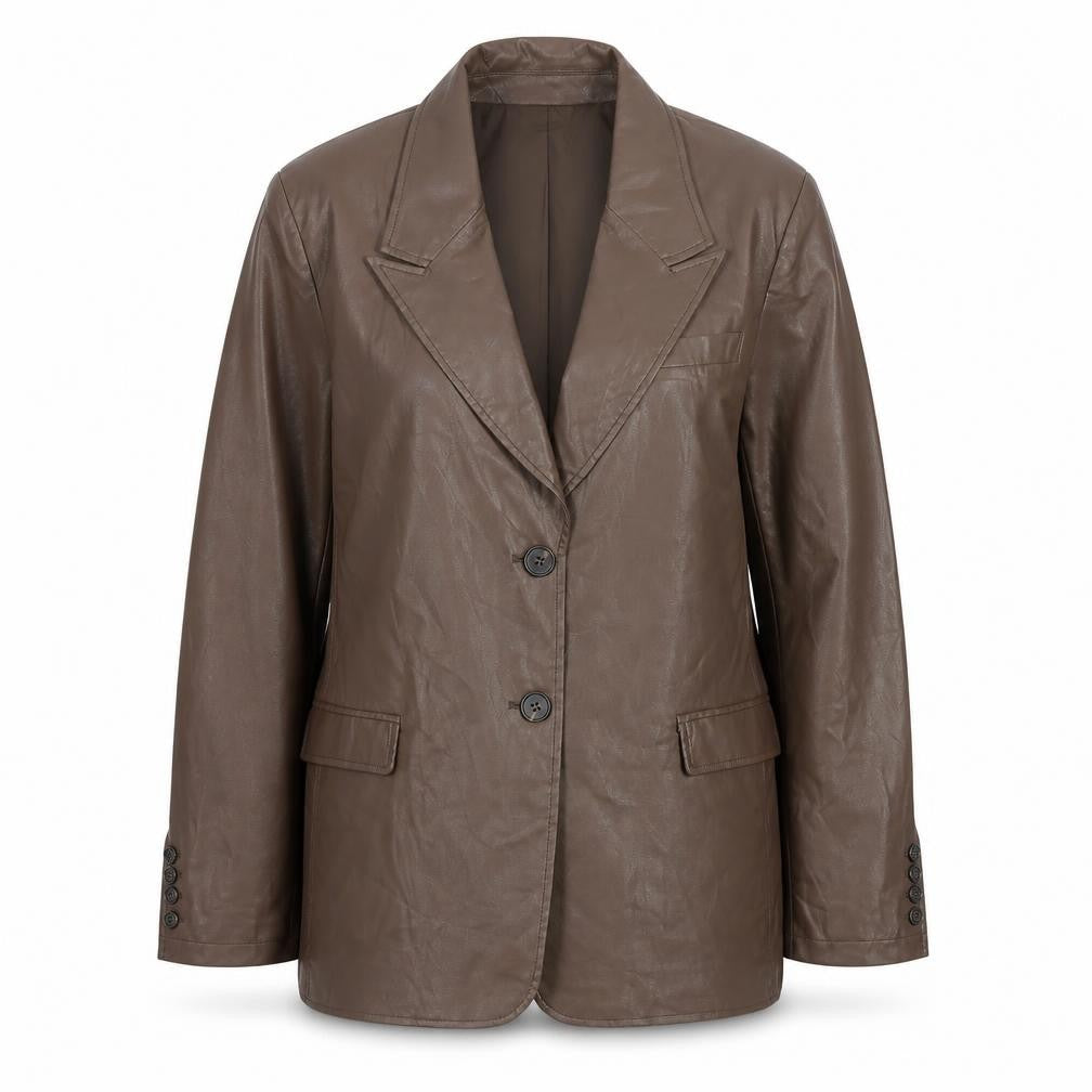 ASOS DESIGN Women’s Brown Faux Leather Blazer UK 10 Regular Fit