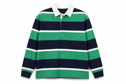 Primark Boys Green & Navy Striped Long Sleeve Polo Rugby Shirt 13-14 Years
