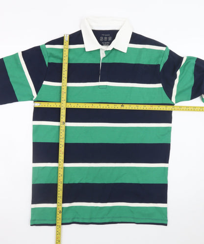Primark Boys Green & Navy Striped Long Sleeve Polo Rugby Shirt 13-14 Years
