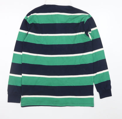 Primark Boys Green & Navy Striped Long Sleeve Polo Rugby Shirt 13-14 Years