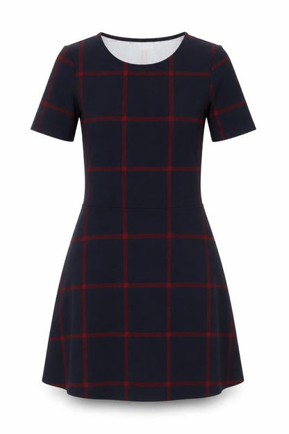 H&M Divided Women's Blue Check A-Line Short Sleeve Dress Size 6