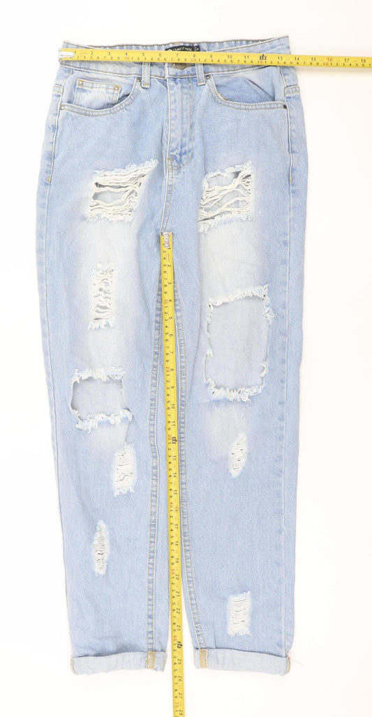 I Saw It First Womens Light Blue Distressed Mom Jeans UK 8