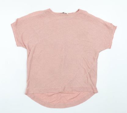 Next Women Pink Knit Short Sleeve Crew Neck Relaxed T-Shirt Size 12