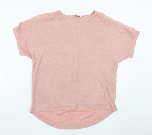 Next Women Pink Knit Short Sleeve Crew Neck Relaxed T-Shirt Size 12