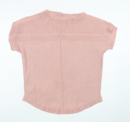 Next Women Pink Knit Short Sleeve Crew Neck Relaxed T-Shirt Size 12