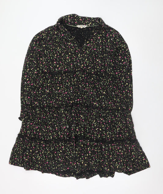 FatFace Women's Black Floral A-Line Ruffle Dress Size 8