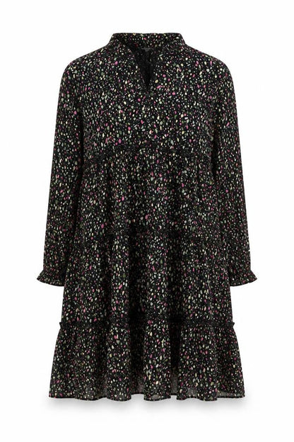 FatFace Women's Black Floral A-Line Ruffle Dress Size 8