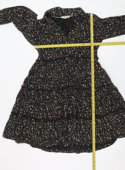 FatFace Women's Black Floral A-Line Ruffle Dress Size 8