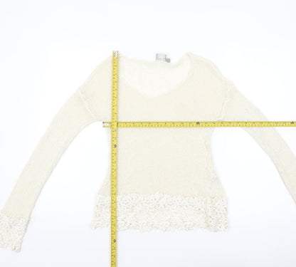 ASOS Women Ivory V-Neck Knit Lace Hem Jumper Size 8