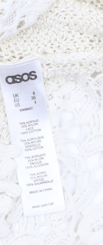 ASOS Women Ivory V-Neck Knit Lace Hem Jumper Size 8