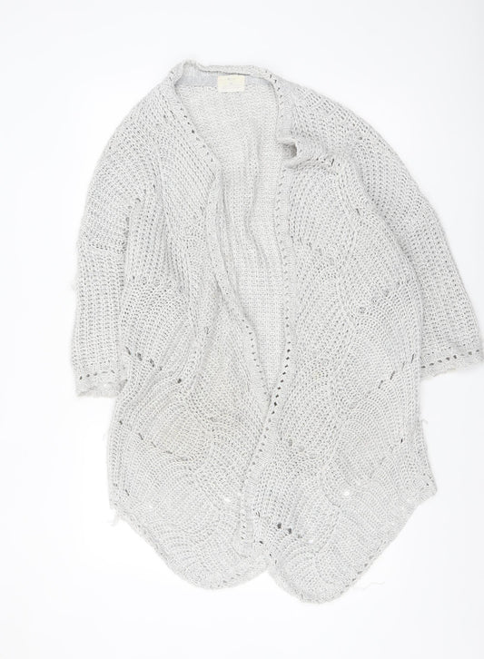 Women’s Grey Knit Open Cardigan S - Loose Fit Lightweight Jumper