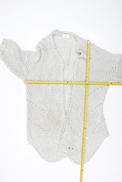 Women’s Grey Knit Open Cardigan S - Loose Fit Lightweight Jumper