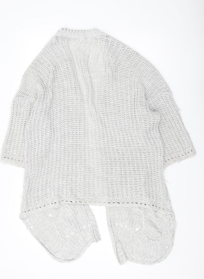 Women’s Grey Knit Open Cardigan S - Loose Fit Lightweight Jumper