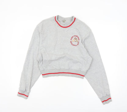 ASOS Women Grey Crop Sweatshirt UK 6 Crew Neck Graphic Print