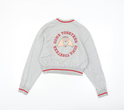 ASOS Women Grey Crop Sweatshirt UK 6 Crew Neck Graphic Print