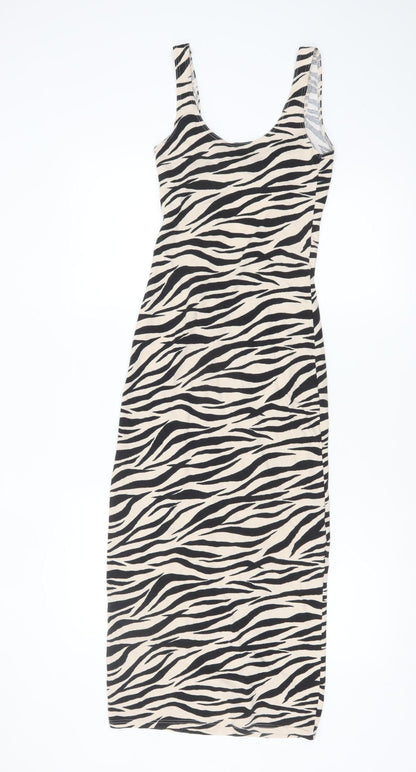 Miss Selfridge Women Black Zebra Print Bodycon Midi Dress Size 6