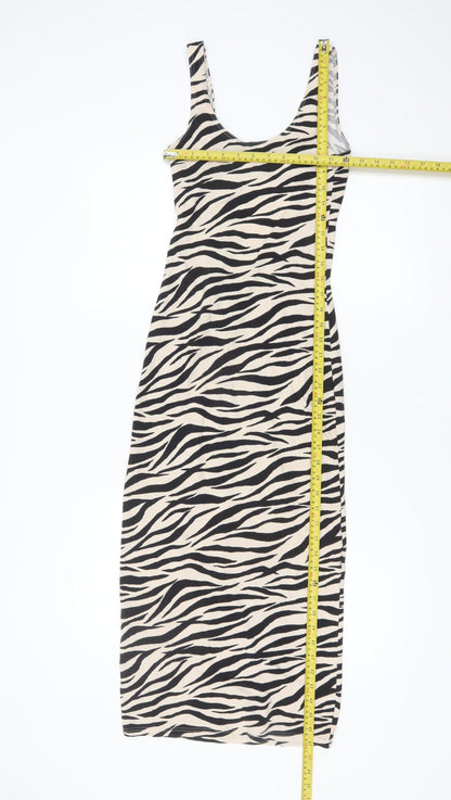 Miss Selfridge Women Black Zebra Print Bodycon Midi Dress Size 6