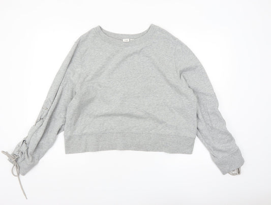 GAP Womens Grey Lace-Up Sleeve Pullover Sweatshirt Size L