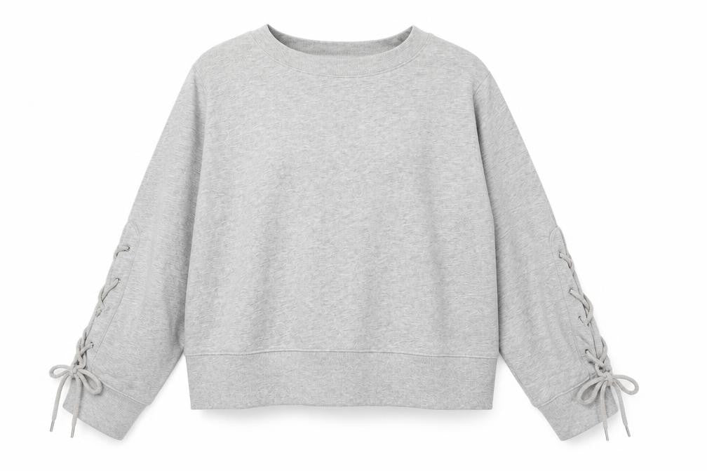Gap Womens Grey Lace-Up Sleeve Pullover Sweatshirt Size L