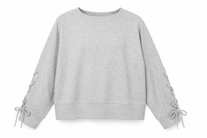 Gap Womens Grey Lace-Up Sleeve Pullover Sweatshirt Size L