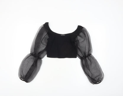I Saw It First Womens Black Cropped Puff Sleeve Blouse Size S