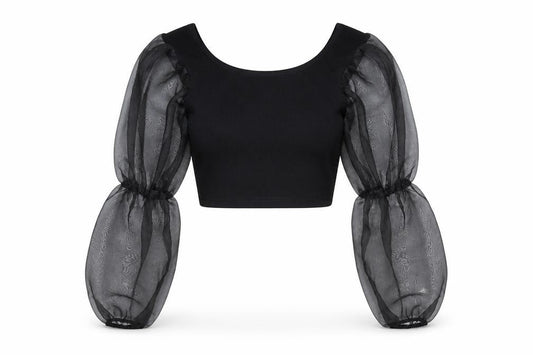 I Saw It First Womens Black Cropped Puff Sleeve Blouse Size S