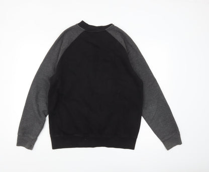 New Look Men Black Grey Bomber Jacket L Full Zip Cotton Blend