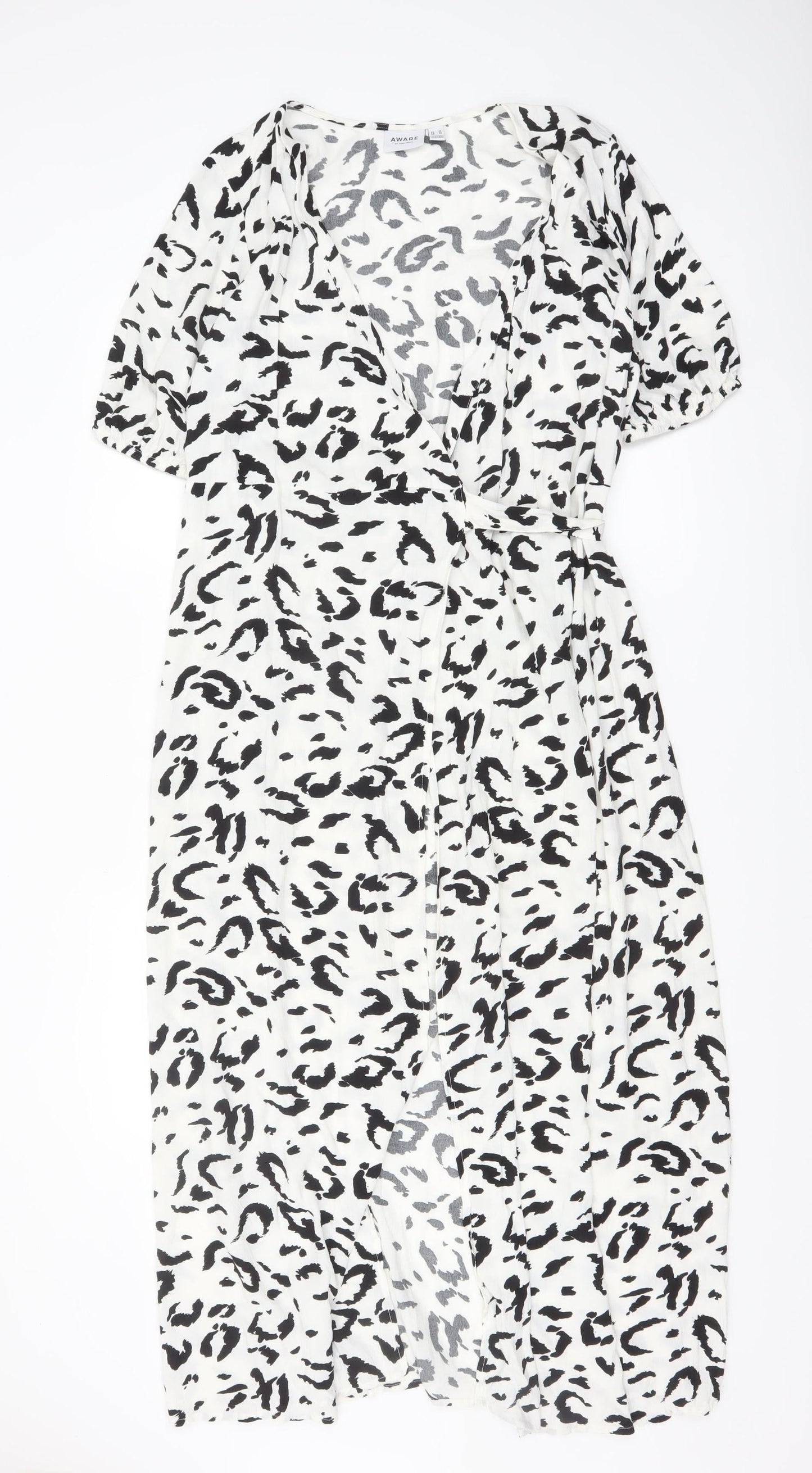 Vero Moda Women’s White Leopard Print Wrap Midi Dress Size M