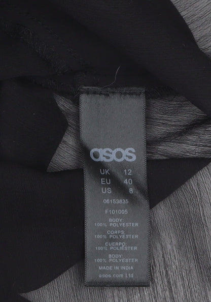 ASOS Women’s Black Ruffle Sheer Chiffon Wrap Blouse UK 12