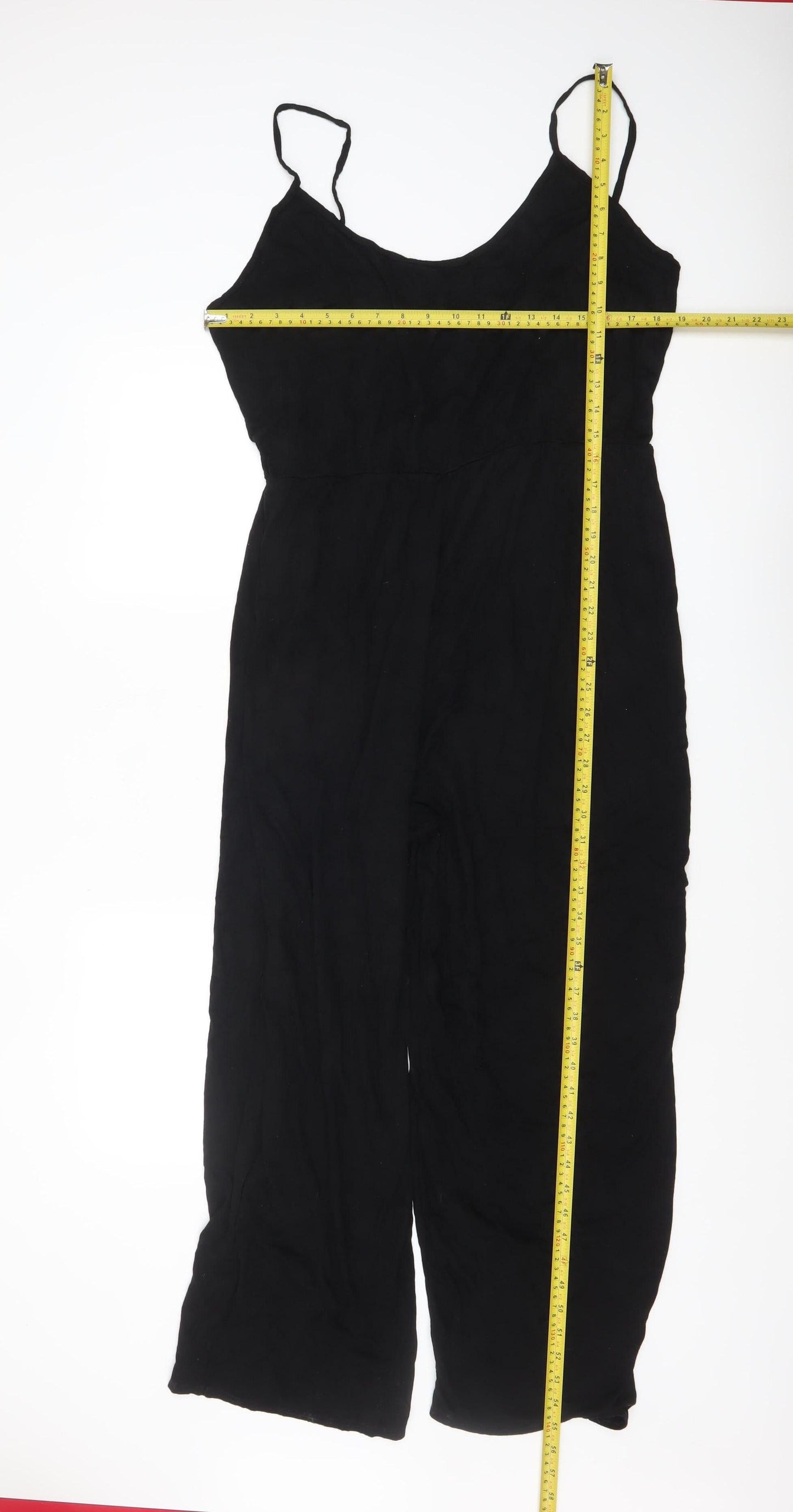 Boohoo Women Black Viscose Jumpsuit Size 24 Wide-Leg Plus Fit
